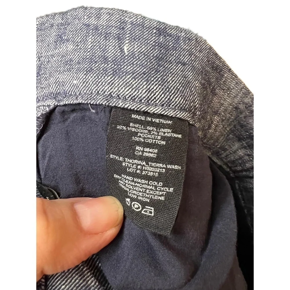 Theory Blue Textured Elastic Waist Cropped Linen Pants Size 10